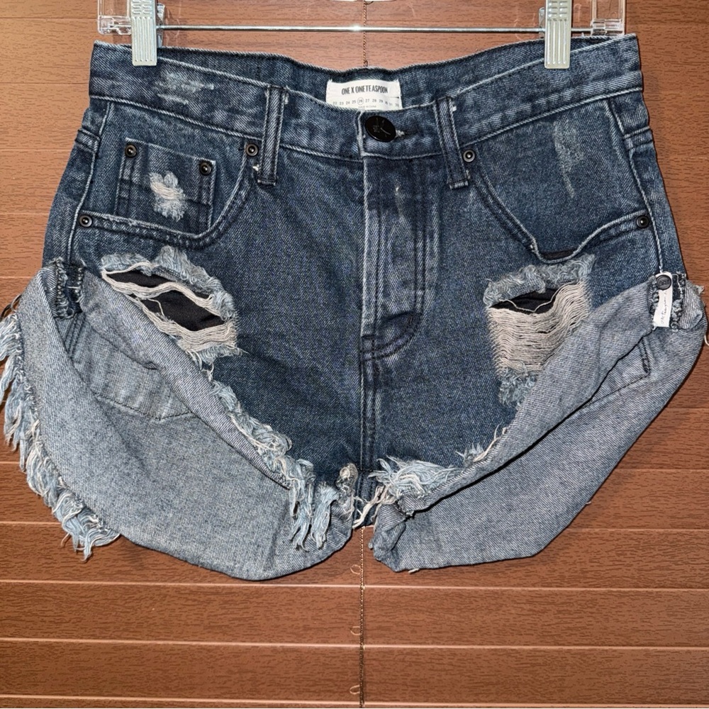One Teaspoon Ripped Jean Shorts - Dark Blue